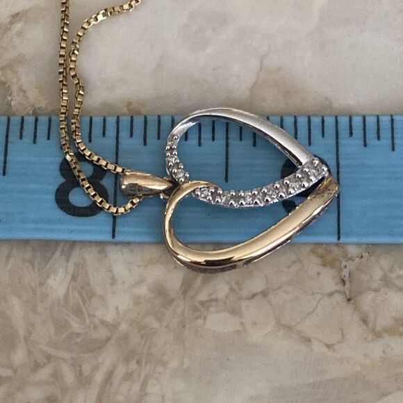 10K Yellow & White Gold Diamond Heart Pendant 24” 10K Yellow Gold Fancy Chain - Picture 10 of 13